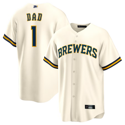 M.Brewers White #1 Groom Player Home Replica Baseball Jerseys