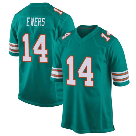 M.Dolphins #14 Quinn Ewers Player Aqua Game Football Jerseys