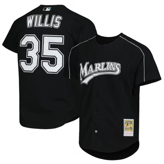 M.Marlins #35 Dontrelle Willis Player Black Cooperstown Collection Baseball Jerseys