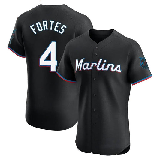 M.Marlins #4 Nick Fortes Player Black Home Limited Elite Baseball Jerseys