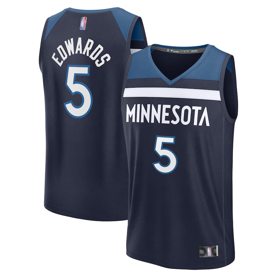 M.Timberwolves #5 Anthony Edwards Player Fanatics Navy Fast Break Replica Icon Edition Basketball Jerseys