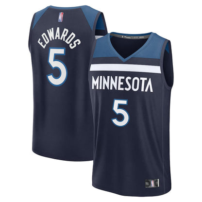 M.Timberwolves #5 Anthony Edwards Player Fanatics Navy Fast Break Replica Icon Edition Basketball Jerseys