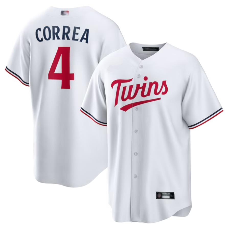 M.Twins #4 Carlos Correa Player White Home Replica Game Baseball Jerseys