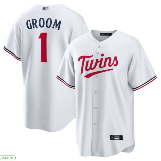 M.Twins White #1 Groom Player Home Replica Baseball Jerseys
