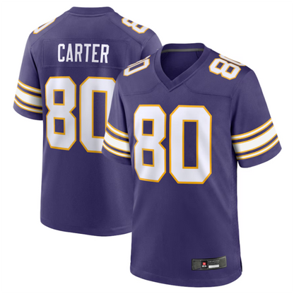 #80 Cris Carter Player MN.Vikings Purple Classic Game Football Jerseys
