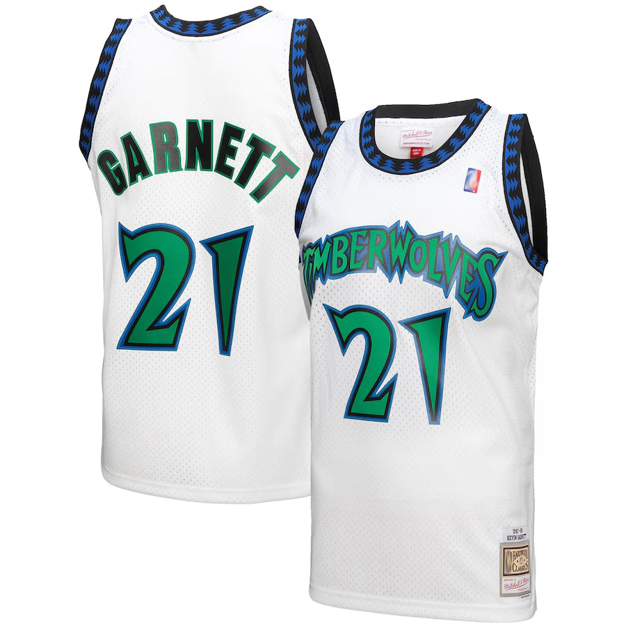 MN.Timberwolves #21 Kevin Garnett Player Mitchell & Ness White 1997-98 Classics Swingman Basketball Jerseys