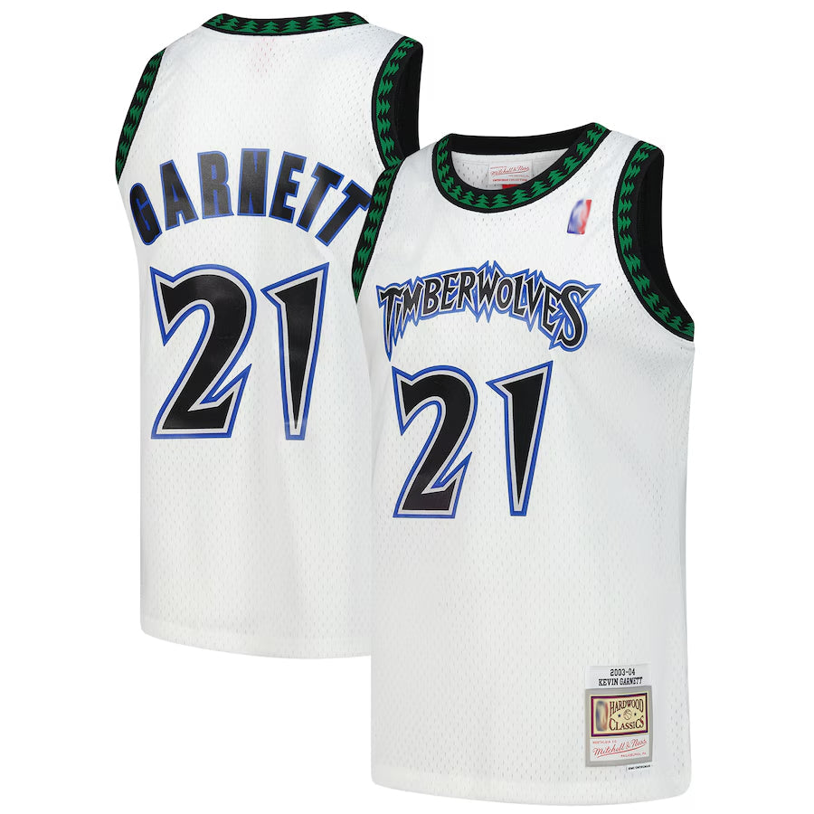 MN.Timberwolves #21 Kevin Garnett Player Mitchell & Ness White Classics Swingman Basketball Jerseys