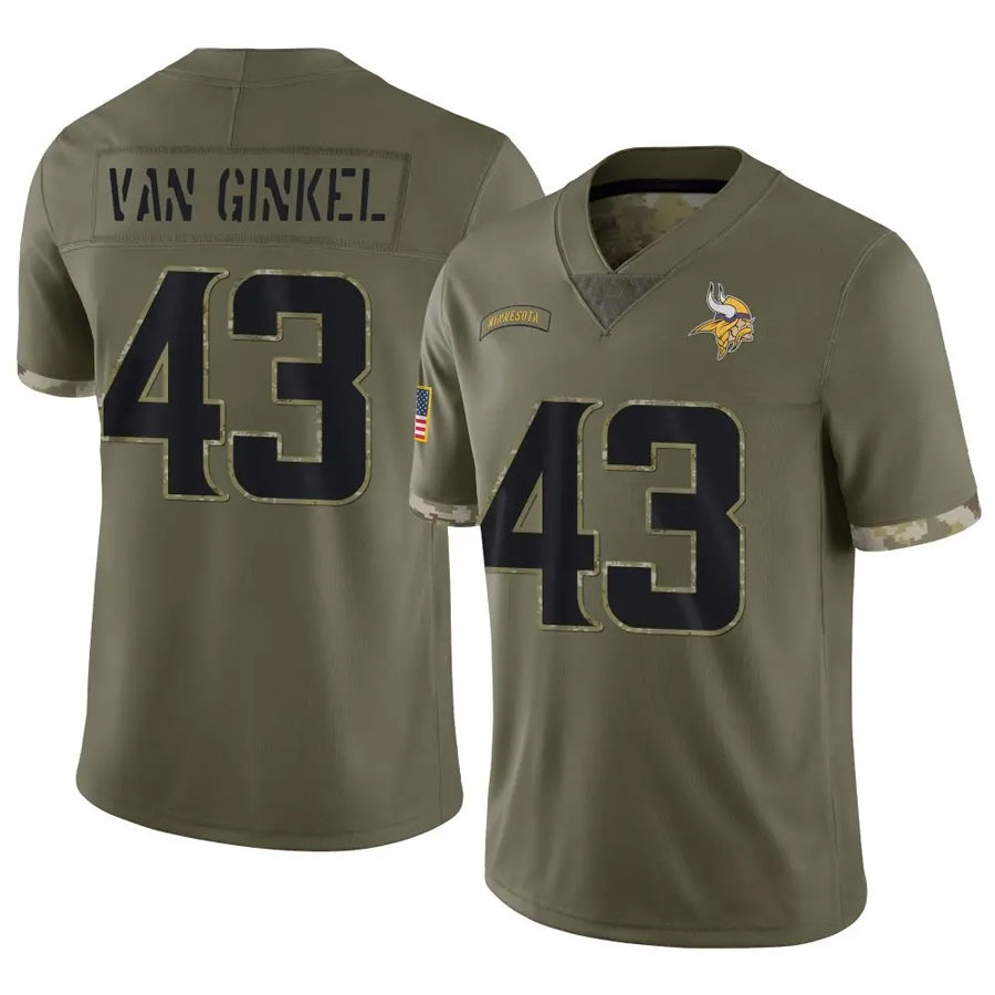 MN.Vikings #43 Andrew Van Ginkel Player Salute To Service Limited Olive Football Jerseys
