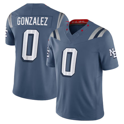 NE.Patriots #0 Christian Gonzalez Player Storm Blue Rivalries Collection Limited Foothball Jerseys