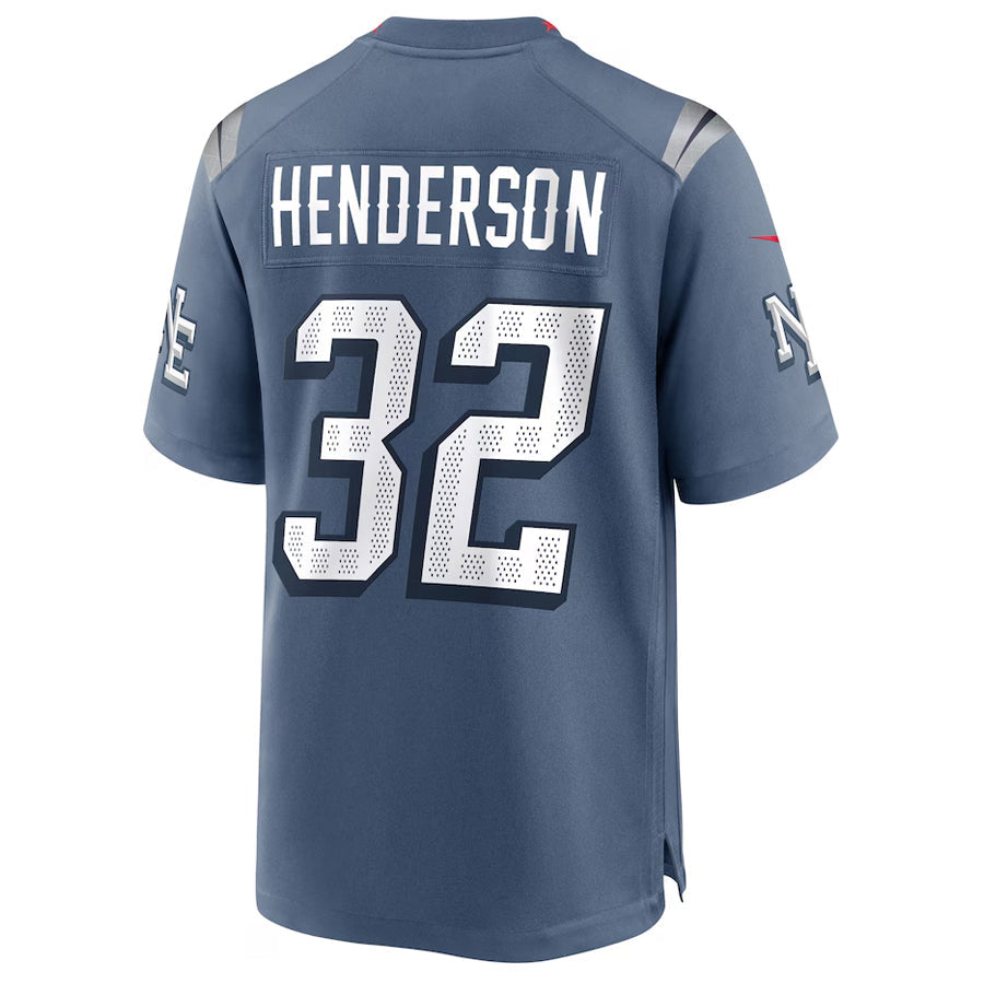 NE.Patriots #32 TreVeyon Henderson Player Storm Blue Rivalries Collection Game Foothball Jerseys