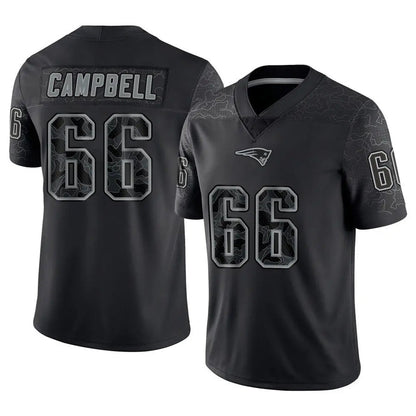 NE.Patriots #66 Will Campbell Player Black Reflective Limited Foothball Jerseys