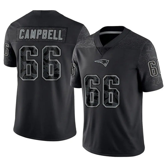 NE.Patriots #66 Will Campbell Player Black Reflective Limited Foothball Jerseys