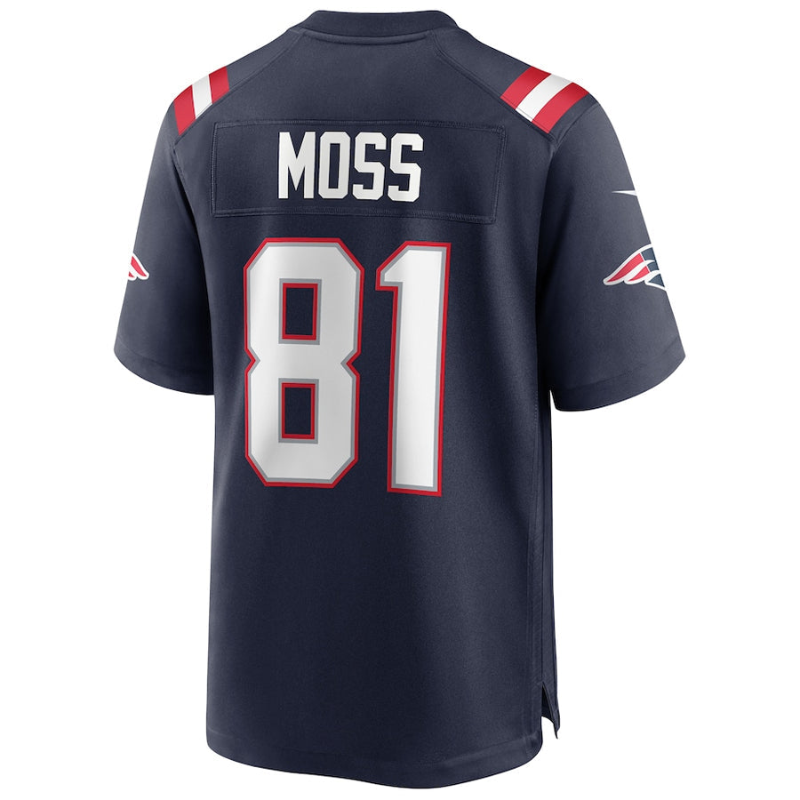 NE.Patriots #81 Randy Moss Player Navy Home Game Football Jerseys