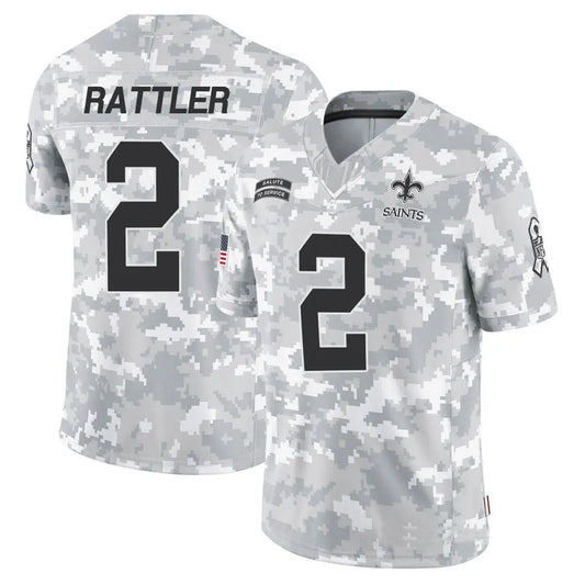 NO.Saints #2 Spencer Rattler Player Arctic Camo Salute to Service Limited Football Jerseys