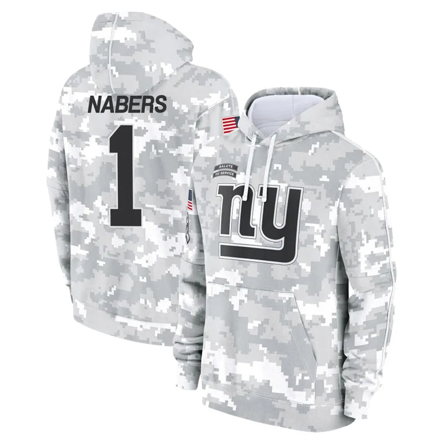 NY.Giants #1 Malik Nabers Player Black Salute to Service Hoodies Football Jerseys
