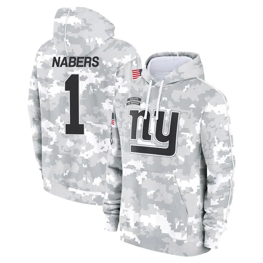 NY.Giants #1 Malik Nabers Player Black Salute to Service Hoodies Football Jerseys
