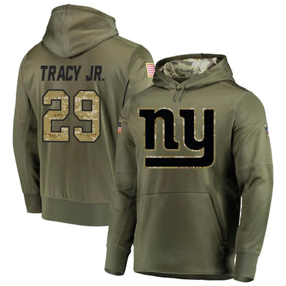 NY.Giants #29 Tyrone Tracy Jr. Player Olive Salute to Service Hoodies Football Jerseys