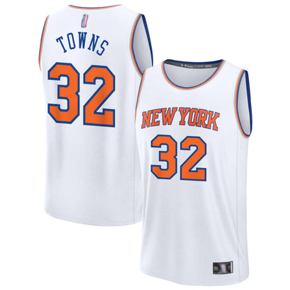 NY.Knicks #32 Towns Karl-Anthony Player Fanatics White Fast Break Association Edition Basketball Jerseys