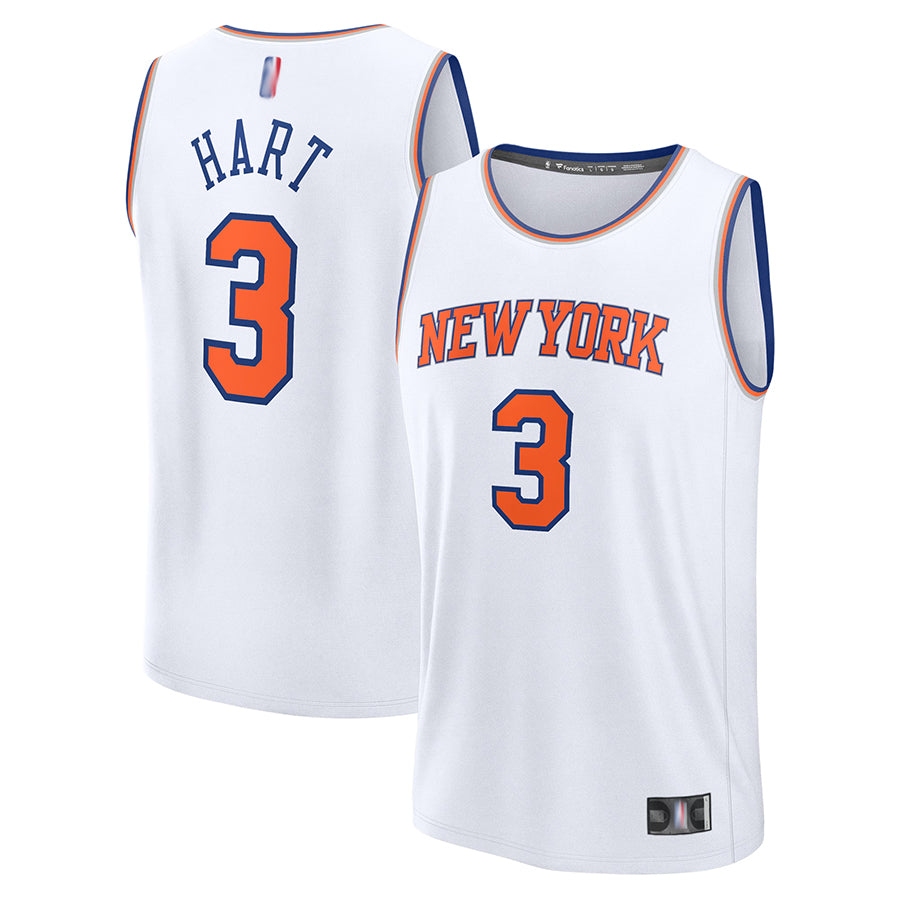 NY.Knicks #3 Josh Hart Player Fanatics White Fast Break Association Edition Basketball Jerseys