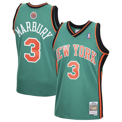 NY.Knicks #3 Stephon Marbury Player Mitchell & Ness Green Classics Swingman Basketball Jerseys