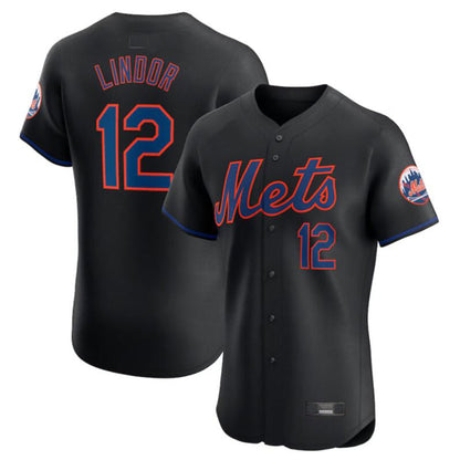 NY.Mets #12 Francisco Lindor Black Elite Player Stitched Baseball Jerseys