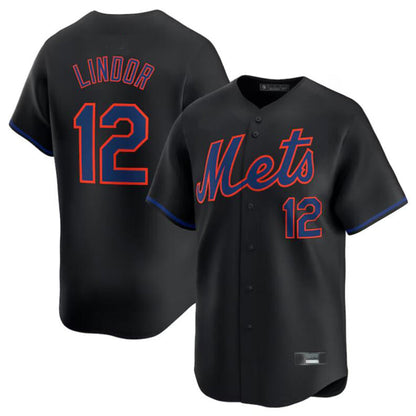NY.Mets #12 Francisco Lindor Black Limited Player Stitches Baseball Jerseys
