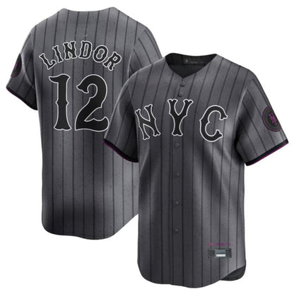 NY.Mets #12 Francisco Lindor Graphite City Connect Limited Player Stitches Baseball Jerseys