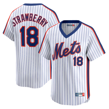 NY.Mets #18 Darryl Strawberry Player White Throwback Cooperstown Limited Baseball Jerseys