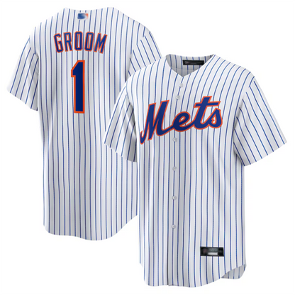 NY.Mets #1 Groom Player White Home Replica Baseball Jerseys