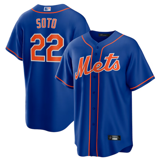 NY.Mets #22 Juan Soto Player Royal Replica Baseball Jerseys