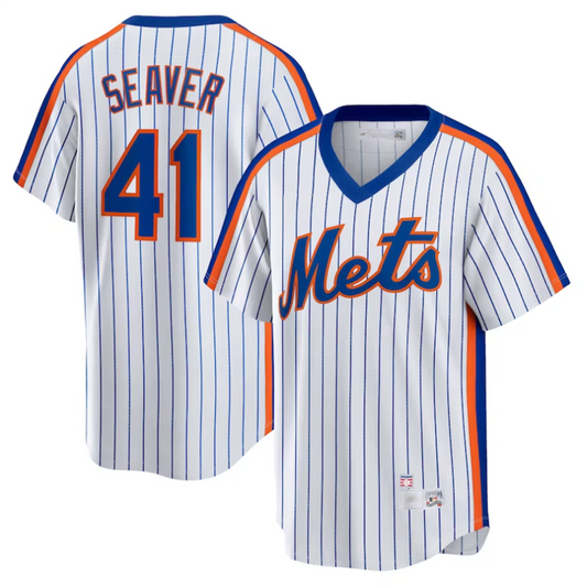 NY.Mets #41 Tom Seaver Player White Home Cooperstown Baseball Jerseys