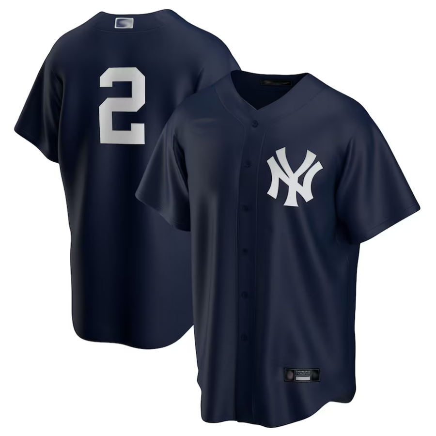 NY.Yankees #2 Derek Jeter Player Navy Replica Baseball Jerseys