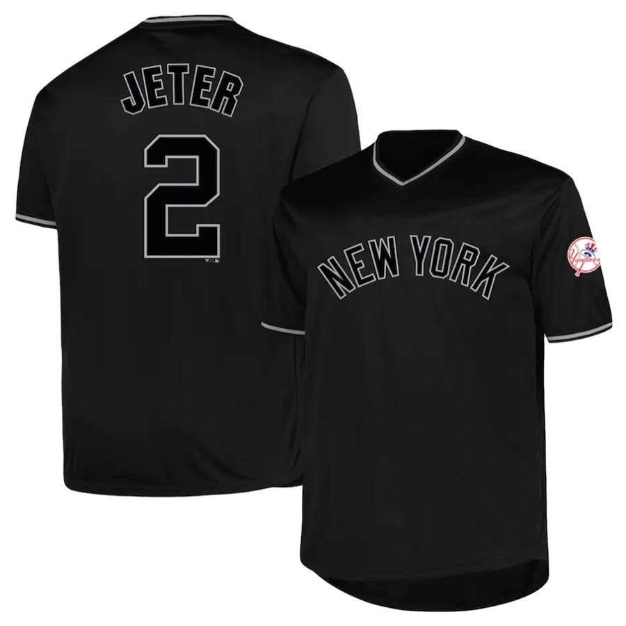 NY.Yankees #2 Derek Jeter Profile Black Big & Tall Pop Fashion Player Baseball Jerseys