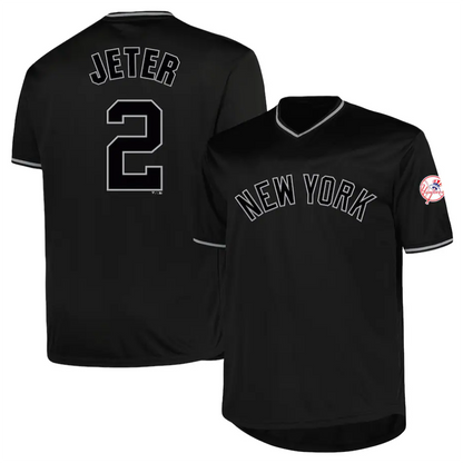 NY.Yankees #2 Derek Jeter Profile Black Big & Tall Pop Fashion Player Baseball Jerseys