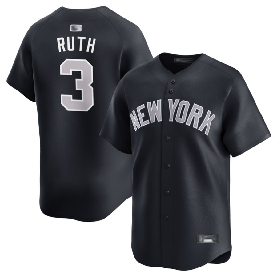 NY.Yankees #3 Babe Ruth Black Cooperstown Collection Player Baseball Jerseys