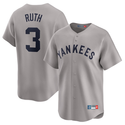 NY.Yankees #3 Babe Ruth Player Gray Throwback Cooperstown Limited Baseball Jerseys