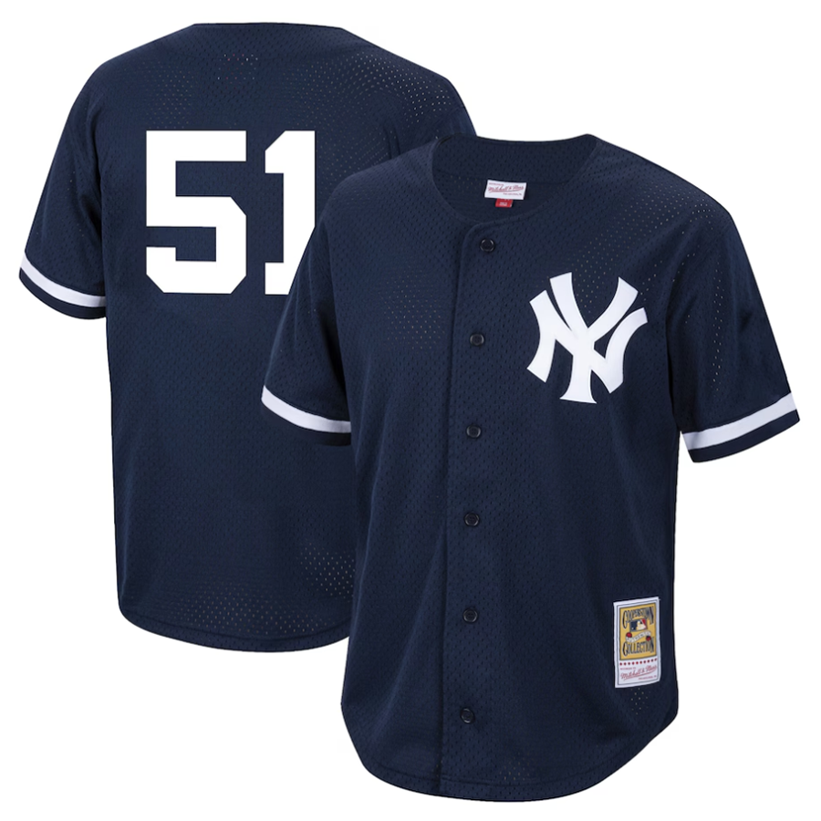 NY.Yankees #51 Bernie Williams Player Navy Cooperstown Collection Mesh Batting Practice Baseball Jerseys