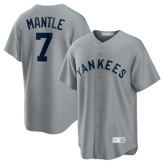 NY.Yankees #7 Mickey Mantle Player Gray Road Cooperstown Baseball Jerseys
