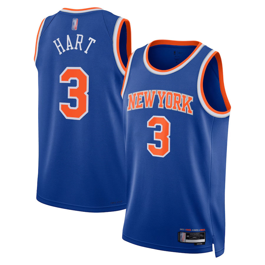 NY.Knicks #3 Josh Hart Player Blue Swingman Icon Edition Basketball Jerseys