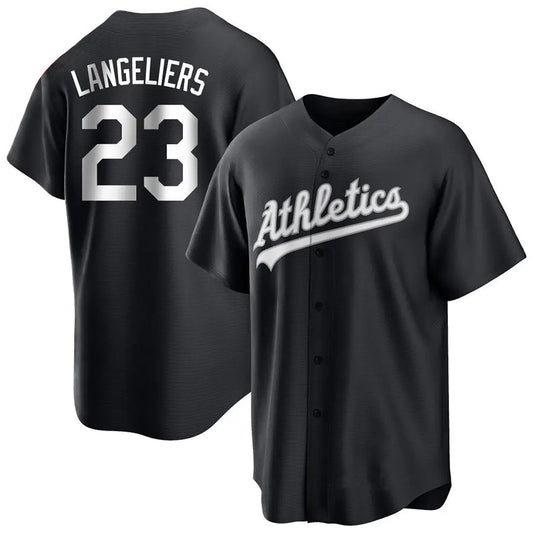 Athletics #23 Shea Langeliers Player Black Home Replica Baseball Jerseys