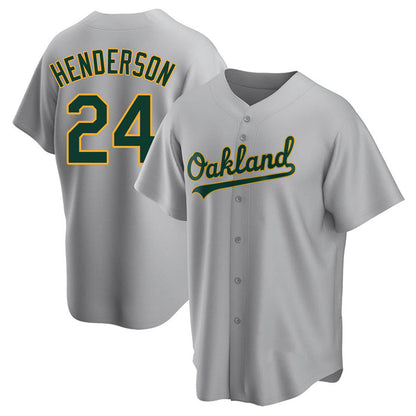 Athletics #24 Rickey Henderson Player Grey Home Replica Baseball Jerseys