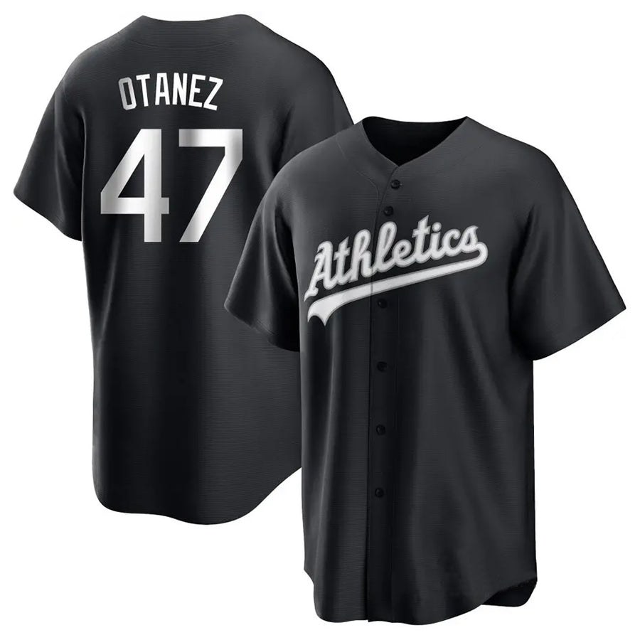 Athletics #47 Michel Ota?ez Player Black Replica Baseball Jerseys