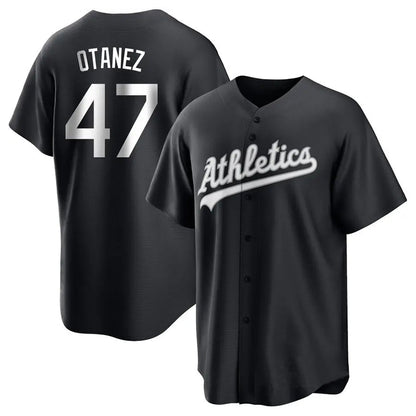 Athletics #47 Michel Ota?ez Player Black Replica Baseball Jerseys