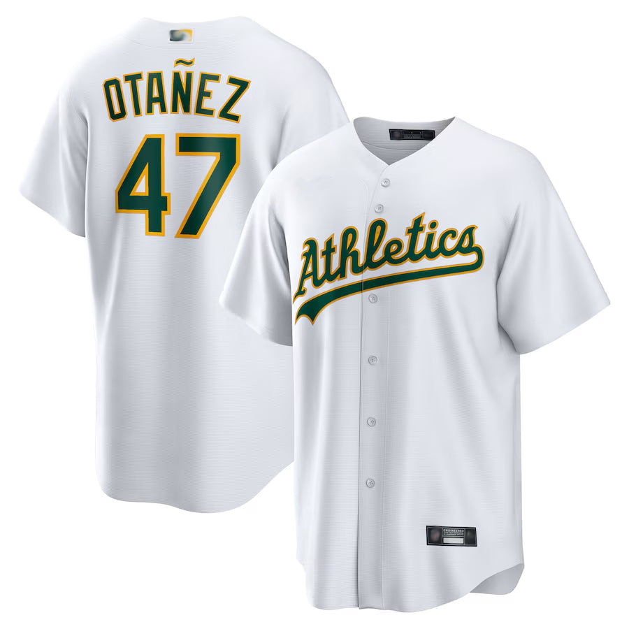 Athletics #47 Michel Ota?ez Player White Home Replica Baseball Jerseys