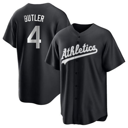 Athletics #4 Lawrence Butler Player Black Home Replica Baseball Jerseys