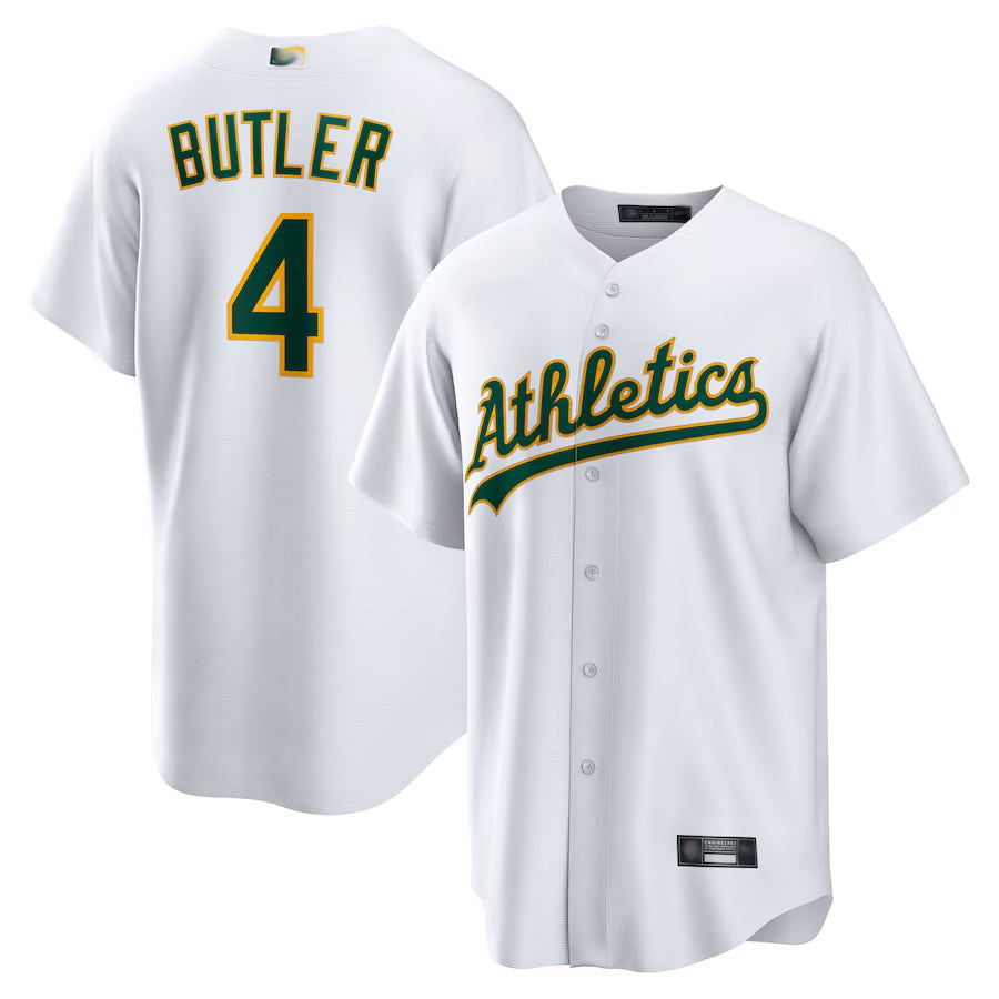 Athletics #4 Lawrence Butler Player White Home Replica Game Baseball Jerseys