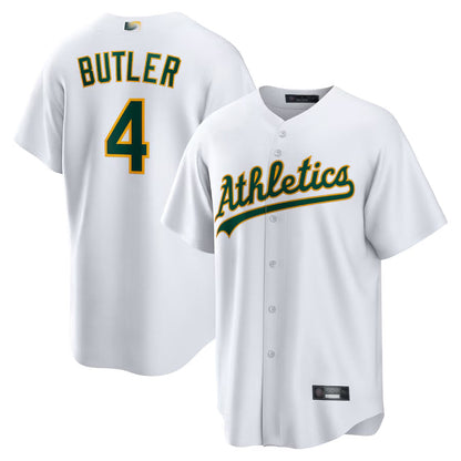 Athletics #4 Lawrence Butler Player White Home Replica Game Baseball Jerseys