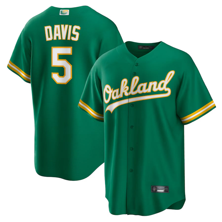Athletics #5 JD Davis Player Kelly Green Replica Baseball Jerseys