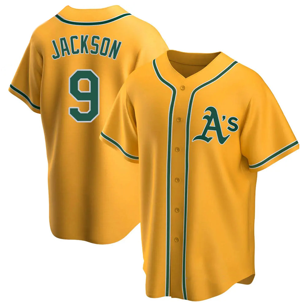 Athletics #9 Reggie Jackson Player Gold Replica Game Baseball Jerseys
