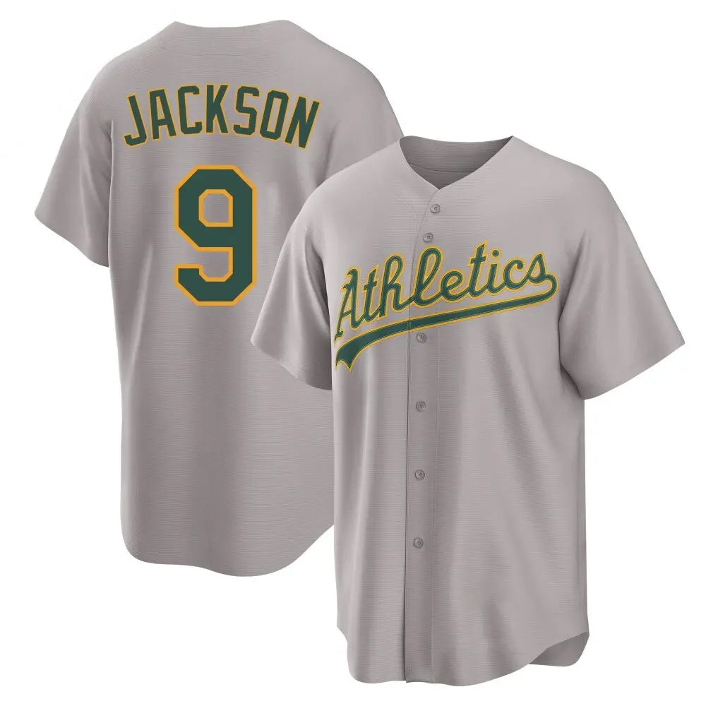 Athletics #9 Reggie Jackson Player Gray Replica Game Baseball Jerseys